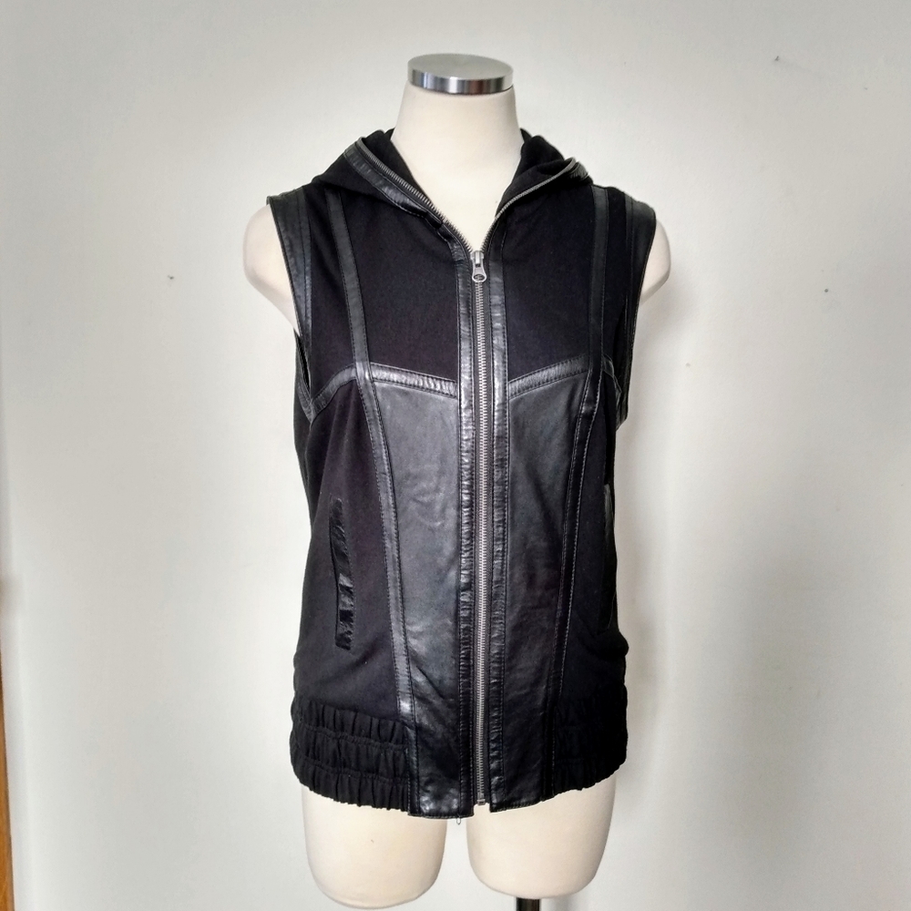 Bebe Kardashian Hooded Calf Leather vest